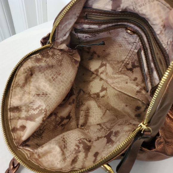 B. Makowsky Copper Metallic Pebble Grain Leather Shoulder Bag Goldtone Hardware - Picture 8 of 12